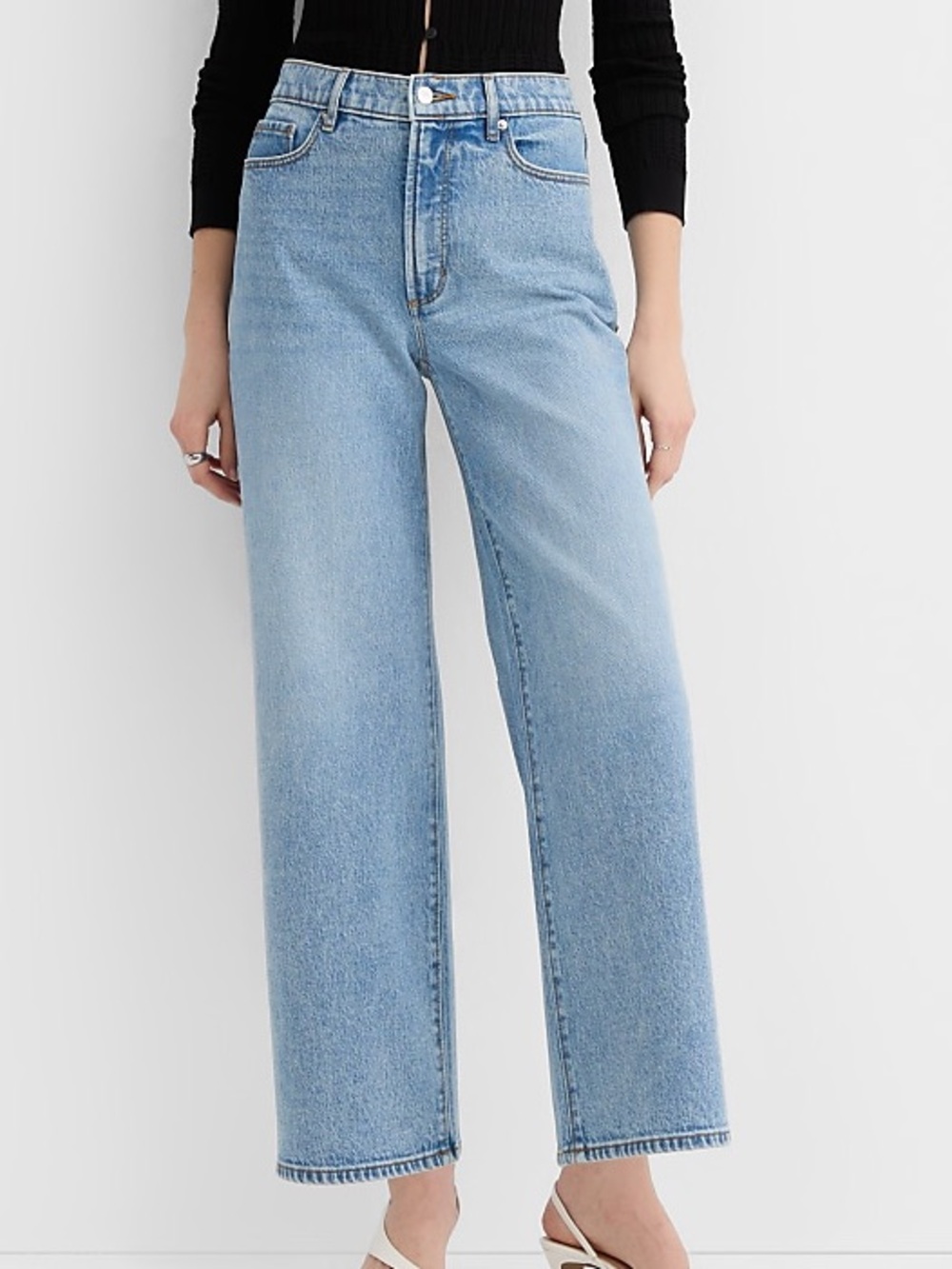Rivete/Loft High Rise Wide Leg Crop Jeans, Mid Wash, 5 Pocket, Sz 33 Petite